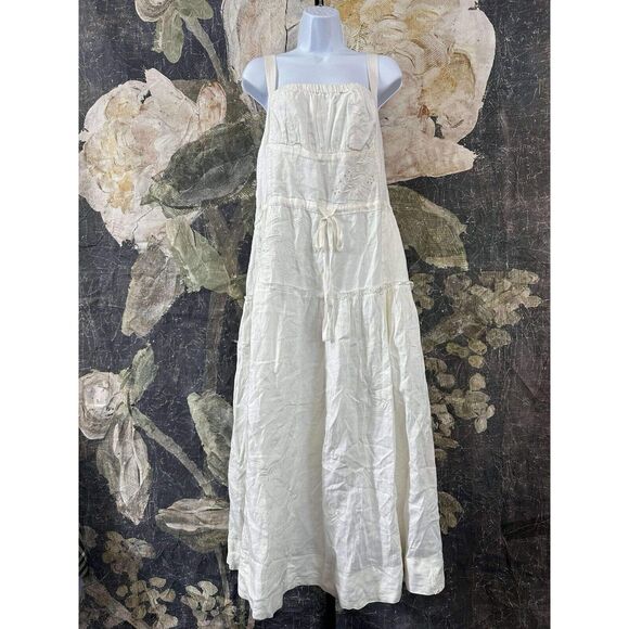 New Anthropologie Square-Neck Linen Midi Dress Size Large - Picture 7 of 14